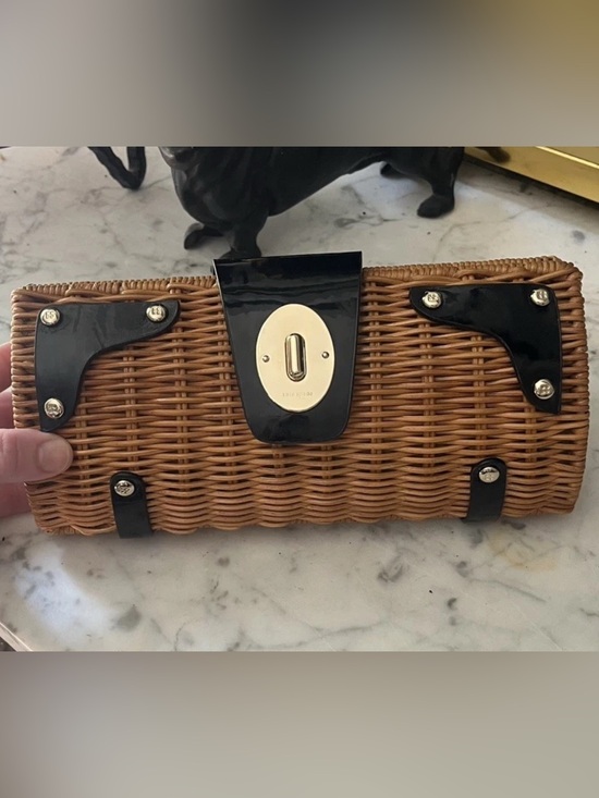 Handbags - ♠️ KATE SPADE ♠️ Woven Straw Shoulder Bag with Black Leather Trim